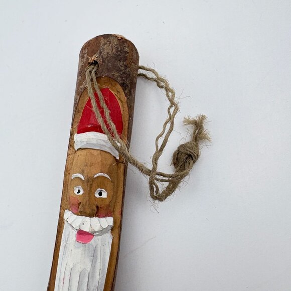 Wooden Carved Santa Face Christmas Tree Ornament Rustic Folk Art Hand Painted - Picture 5 of 8